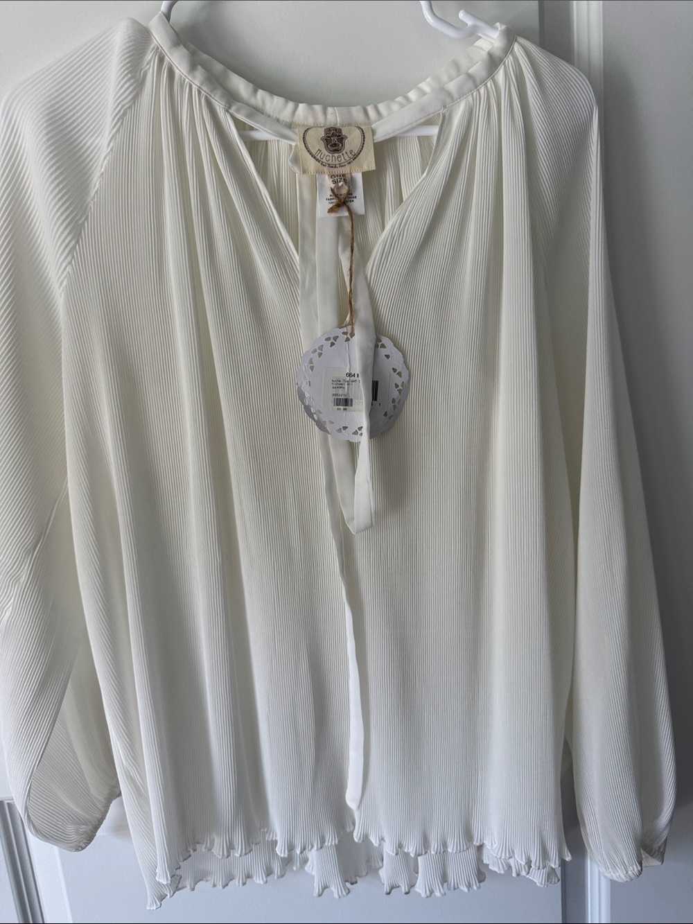 Willa Ivory Pleated Tie-Neck Blouse